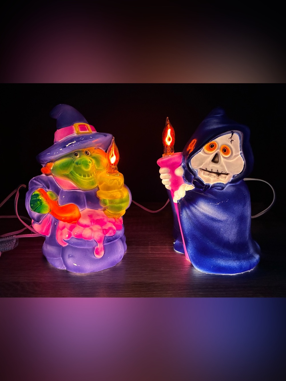 2 Atico Halloween Shrouded Skeleton Witch Light Up Blow Molds Decoration Figures